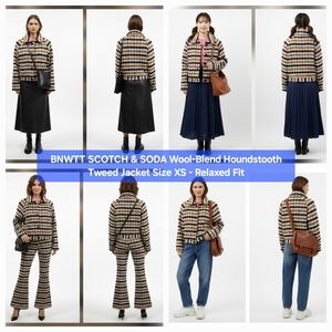 BNWTT SCOTCH & SODA Wool-Blend Houndstooth Tweed Jacket Size XS - Relaxed Fit